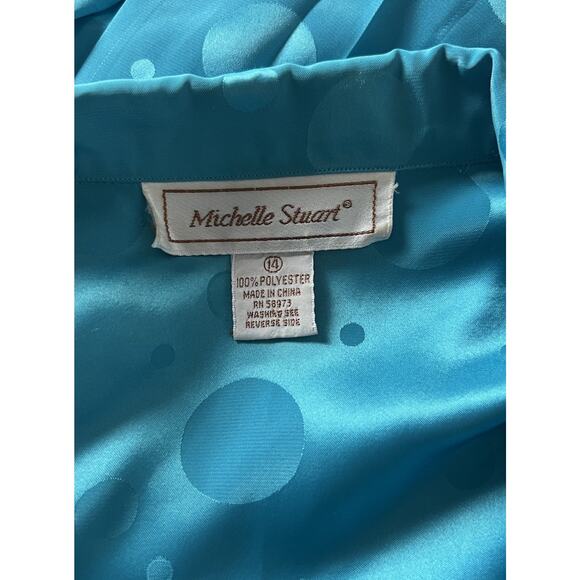 MICHELLE STUART Vintage Satin Poly Polka Dot Pleated Midi Dress Womens 14 - Picture 8 of 8